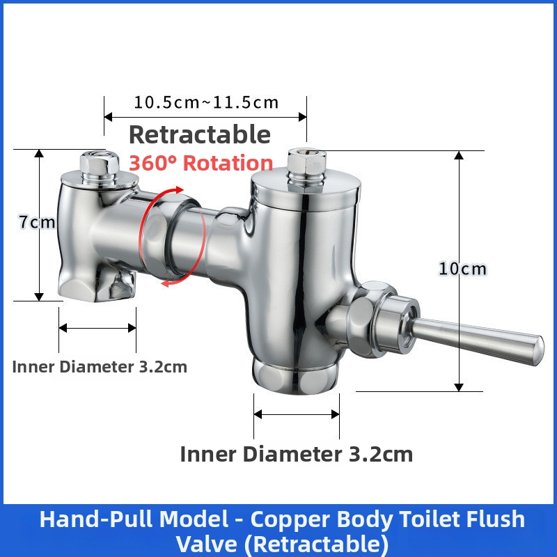 Mosadzný pedálový splachovací ventil s vysúvateľným uzáverom a oneskorením, ručné ovládanie, splachovanie 3–10 s, výstup 32 mm, vonkajšie rozmery 105–125 mm