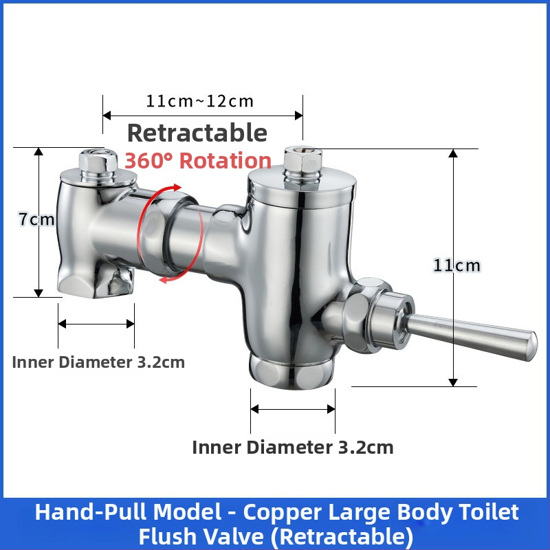 Mosadzný pedálový splachovací ventil s vysúvateľným uzáverom a oneskorením, ručné ovládanie, splachovanie 3–10 s, výstup 32 mm, vonkajšie rozmery 105–125 mm