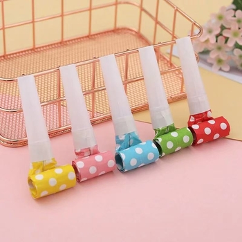 Plastična papirnata zviždaljka za proslave i sportske događaje – točkasti dizajn, polumanualna i polu-mehanička izrada, rekvizit za dar