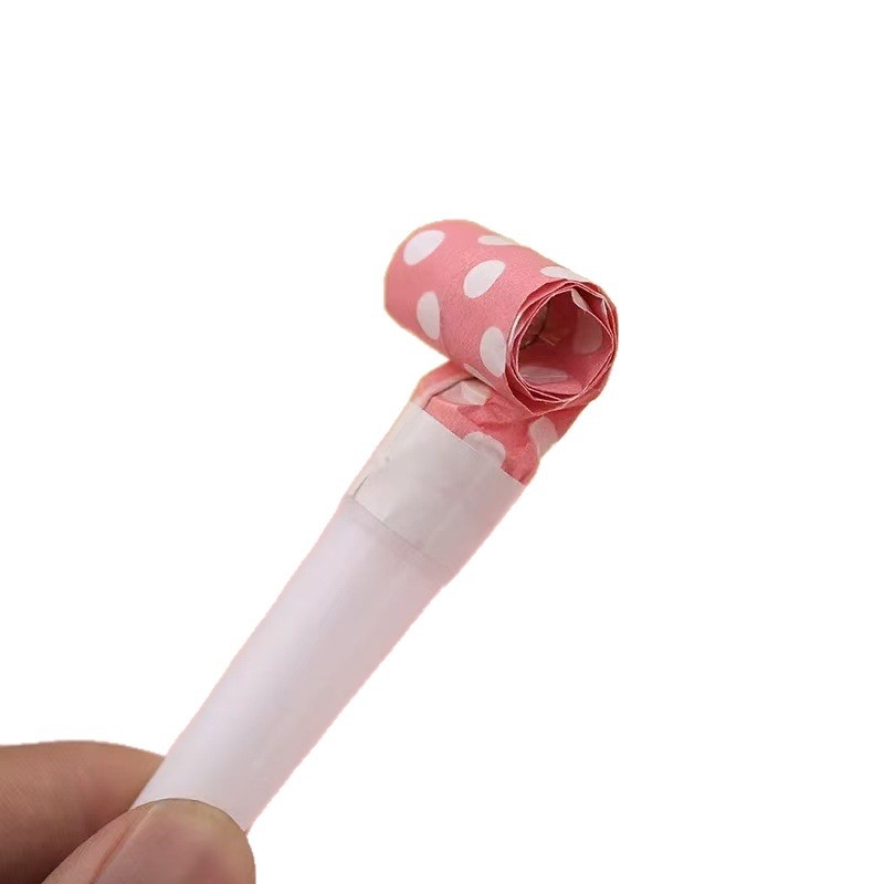 Plastična papirnata zviždaljka za proslave i sportske događaje – točkasti dizajn, polumanualna i polu-mehanička izrada, rekvizit za dar