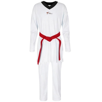Taekwondo egyenruha (Dobok) magas rugalmassággal, testhezálló fazon gyerekeknek és felnőtteknek, versenysporthoz, szintetikus rostok keveréke, 20% spandex, 80% nylon bélés
