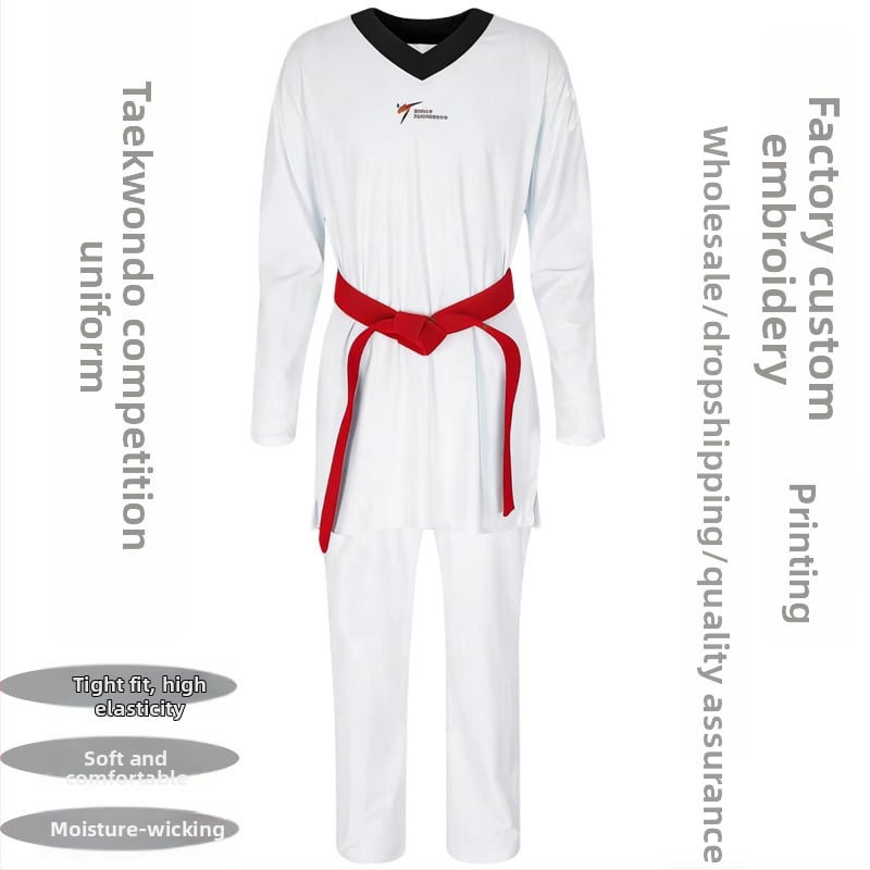 Taekwondo uniforma pre deti aj dospelých, vysoká elasticita, tesný strih pre súťažné oblečenie