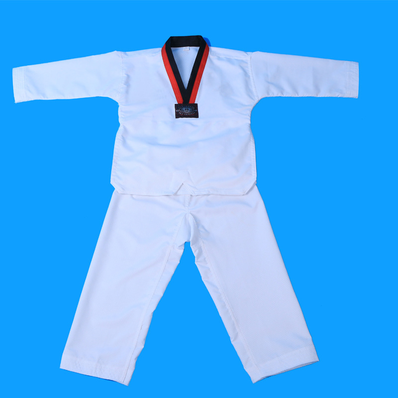 Taekwondo edzőruha gyerekeknek és felnőtt kezdőknek | Anyag: combed cotton; Összetétel: pamut 35%; Belső bélés: combed cotton