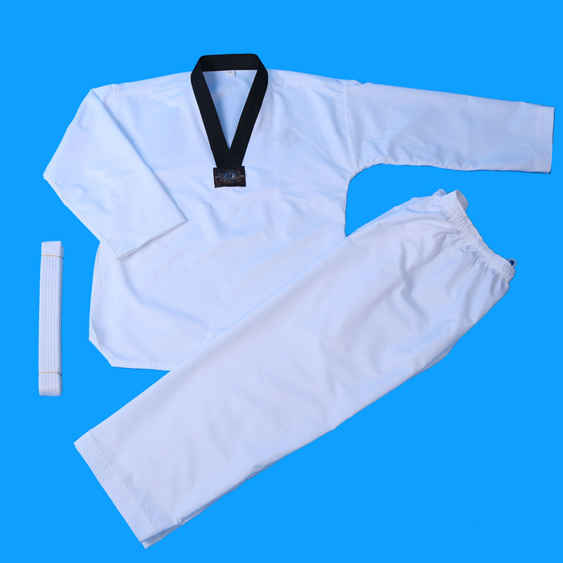 Taekwondo edzőruha gyerekeknek és felnőtt kezdőknek | Anyag: combed cotton; Összetétel: pamut 35%; Belső bélés: combed cotton