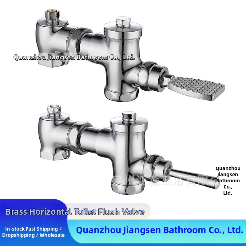 Meďová horizontálna pedálová splachovacia armatúra pre klozet typu gúľanie, model SY-8050; telo z meďe; tlak 1,2 MPa; čas spláchnutia 3–4 s; výstupný priemer 1 palec