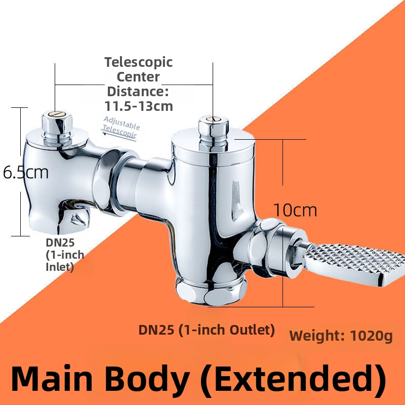Meďová horizontálna pedálová splachovacia armatúra pre klozet typu gúľanie, model SY-8050; telo z meďe; tlak 1,2 MPa; čas spláchnutia 3–4 s; výstupný priemer 1 palec
