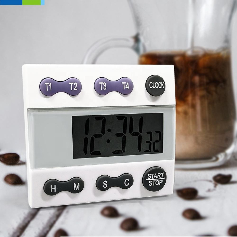 Četverokanalni digitalni kuhinjski tajmer s magnetom, LCD zaslon, napajanje baterijom