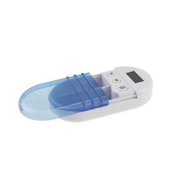 Таймер за кутия за лекарства с LCD дисплей, ABS корпус, електронен механизъм, преносим овален дизайн, двойно отделение