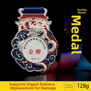 Taekwondo medaila Dragon Year, zinková zliatina, zlato-povrstvená platňa, tlačené logo OK