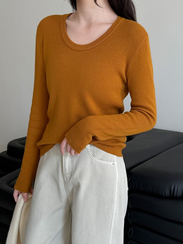 Πουλόβερ με φλιζέ εσωτερικό, στρογγυλό γιακά, στενή γραμμή, μακριά μανίκια, κορεατικό casual πλεκτό τοπ, μίξη ακρυλικού και πολυεστέρα