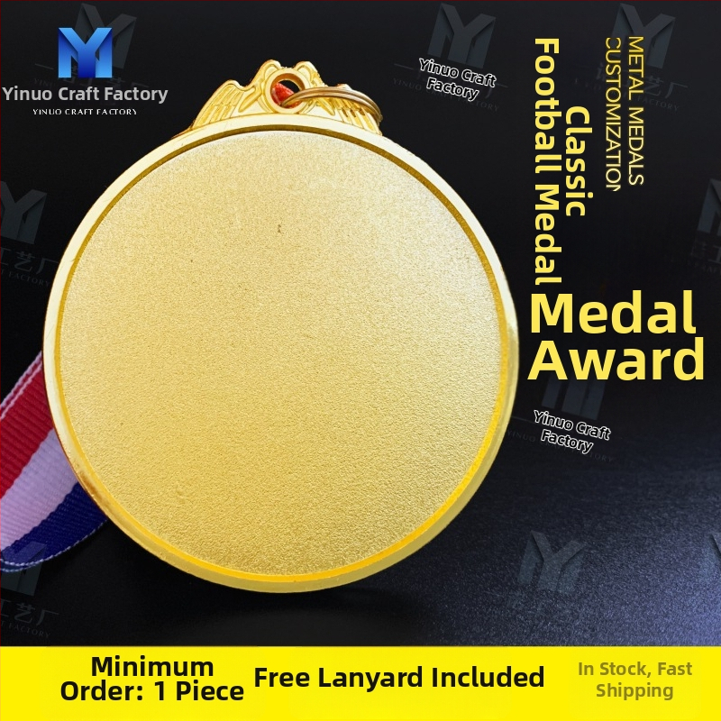 Futbalová medaila zo zinkovej zliatiny so svojím dizajnom, tlačené logo, čistá hmotnosť 60 g, zlatý povlak na kartičke