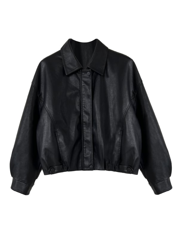 Γυναικείο PU δερμάτινο σακάκι, κοντό μήκος, πέτο γιακά, κλείσιμο με φερμουάρ, άνοιξη 2025