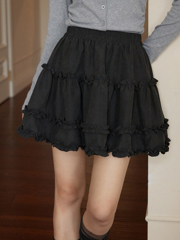 Suknja A-kroja s urbanim printom, poliester, Apxivi, srednja duljina, korejski stil