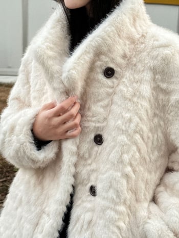 Γυναικείο παλτό από τεχνητό μίνκ βελούρ, κορεάτικο στυλ, στάσιμος γιακά, μακριά μανίκια