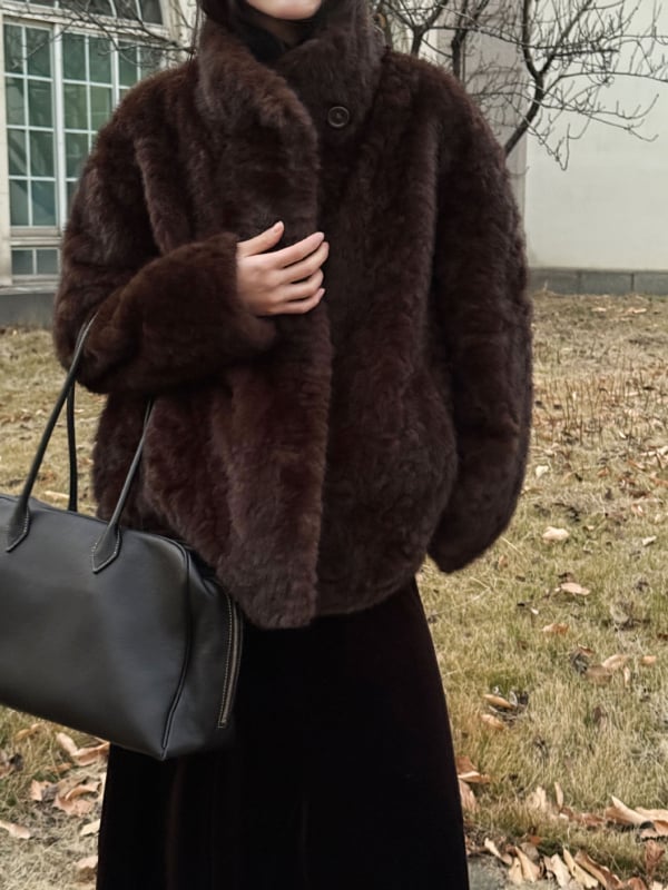 Γυναικείο παλτό από τεχνητό μίνκ βελούρ, κορεάτικο στυλ, στάσιμος γιακά, μακριά μανίκια