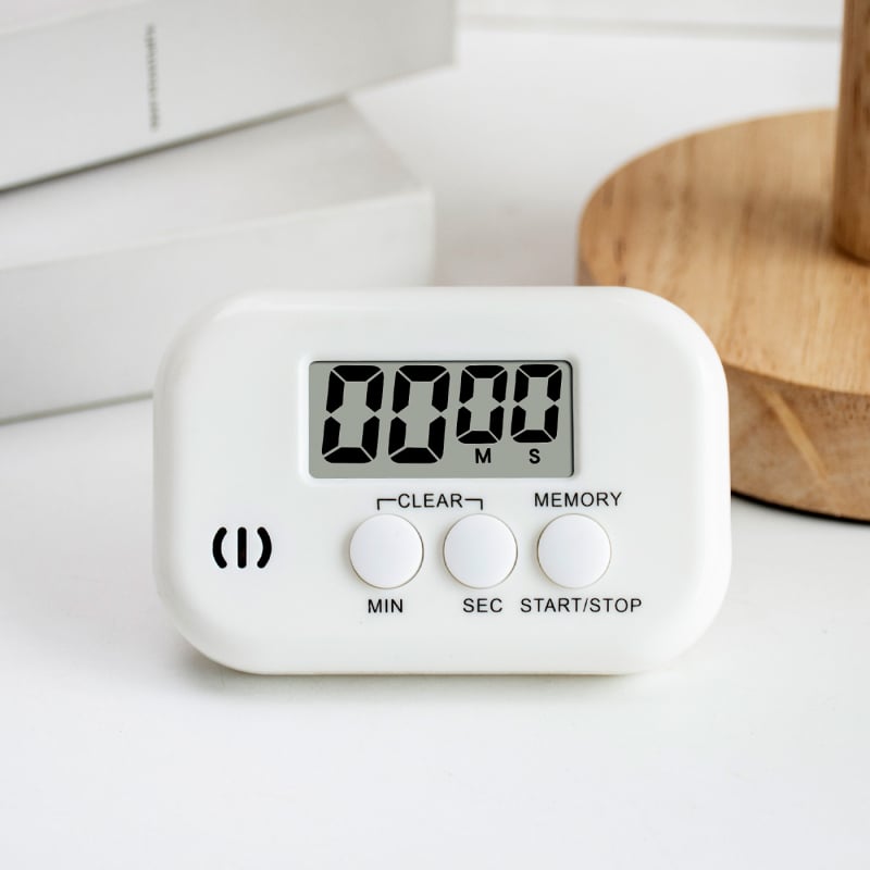 Електронен таймер за обратно отброяване с аларма – батерийно захранване, LCD дисплей, пластмасов правоъгълен корпус