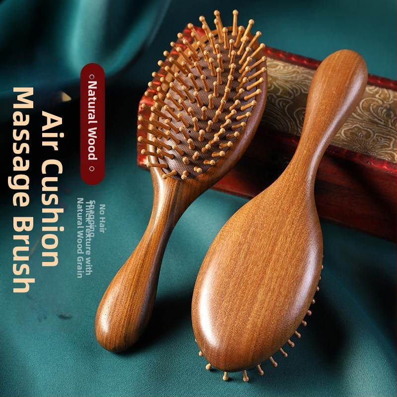 Masážna kefka zo santalového dreva so vzduchovým vankúšom a masážnou hlavou pre starostlivosť o meridiány, pre dlhé vlasy