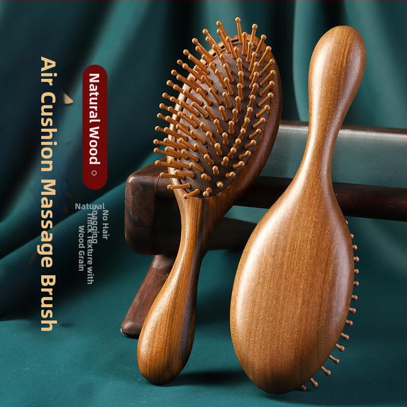 Masážna kefka zo santalového dreva so vzduchovým vankúšom a masážnou hlavou pre starostlivosť o meridiány, pre dlhé vlasy