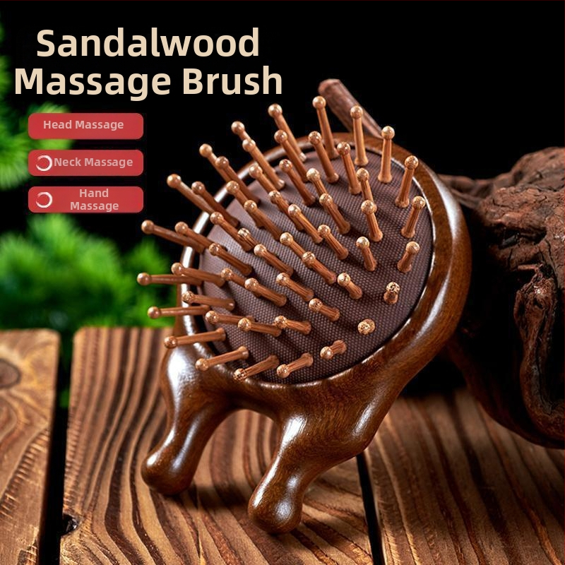 Masážna kefka zo santalového dreva so vzduchovým vankúšom a masážnou hlavou pre starostlivosť o meridiány, pre dlhé vlasy