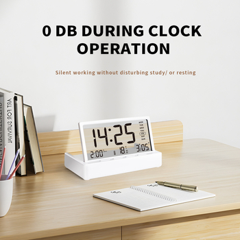 Stolni sat s LED numeričkim prikazom i alarmom; baterijsko napajanje, elektronički mehanizam; plastično kućište, brojčanik od organskog stakla; crtani stil.