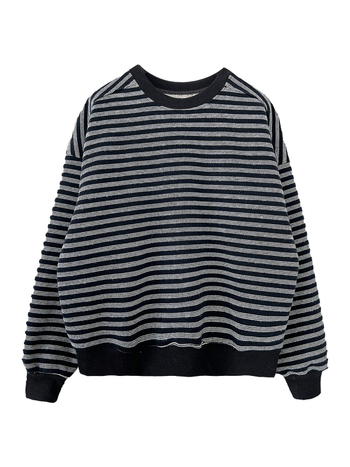 Γυναικείο φούτερ σε στυλ Κορέας με ρίγες, φλις επένδυση, στρογγυλός λαιμός, μακριά Raglan μανίκια, χαλαρή γραμμή, ύφασμα βαμβάκι-πολυεστέρας 70–80% βαμβάκι, χειμώνας 2025.