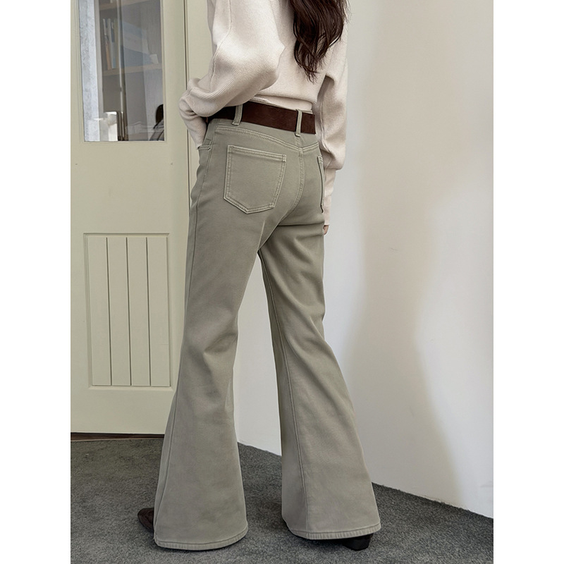 Geming vintage traperice od denima s velurom, šire nogavice, visok struk, duljina do poda, model N827C