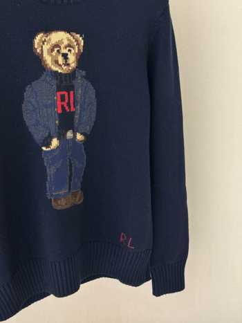 Βαμβακερό ζακάρ πουλόβερ με μοτίβο αρκούδας κινουμένων σχεδίων, κουκούλα, στρογγυλός λαιμός (Βαμβάκι, Ζακάρ, Αρκούδα Κινούμενων Σχεδίων, Κουκούλα, Στρογγυλός Λαιμός)