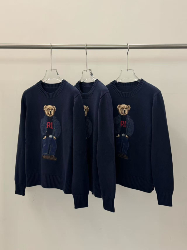 Βαμβακερό ζακάρ πουλόβερ με μοτίβο αρκούδας κινουμένων σχεδίων, κουκούλα, στρογγυλός λαιμός (Βαμβάκι, Ζακάρ, Αρκούδα Κινούμενων Σχεδίων, Κουκούλα, Στρογγυλός Λαιμός)