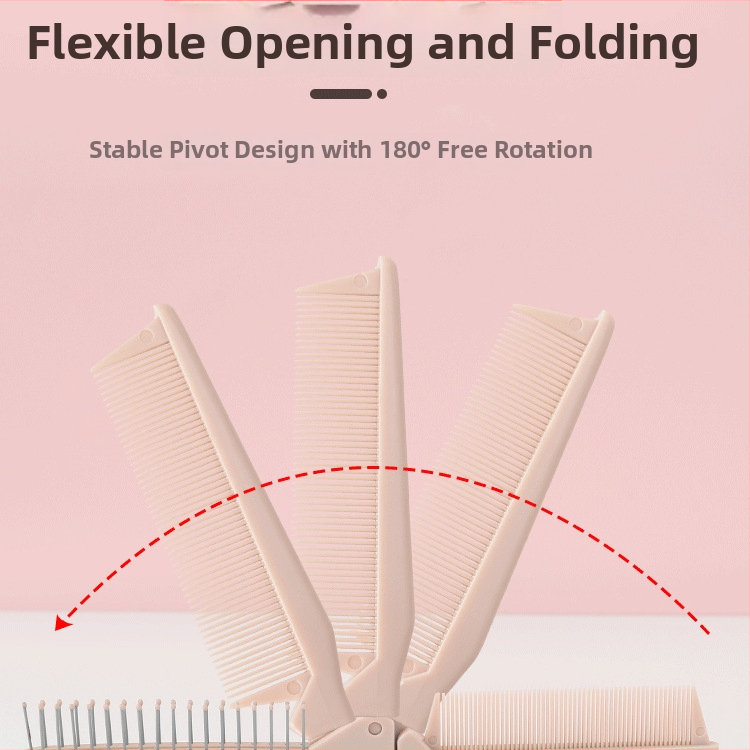 Skladaný jemnozubý hrebeň na vlasy z živice, kompaktný a prenosný na cestovanie