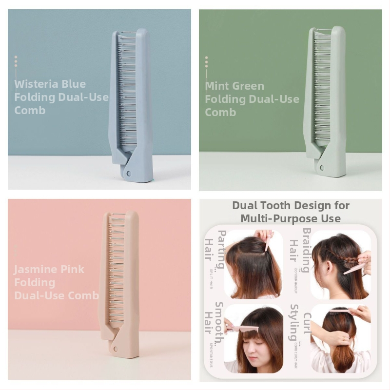 Skladaný jemnozubý hrebeň na vlasy z živice, kompaktný a prenosný na cestovanie