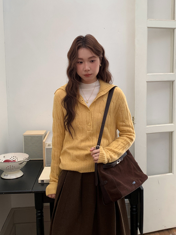 Πλεκτό πουλόβερ από Acrylic Blend - Turn-down Collar, Μακρύ Μανίκι, Regular Fit, Μεσαίο Πάχος, Pullover, Γυναικείο Casual για τον χειμώνα 2025