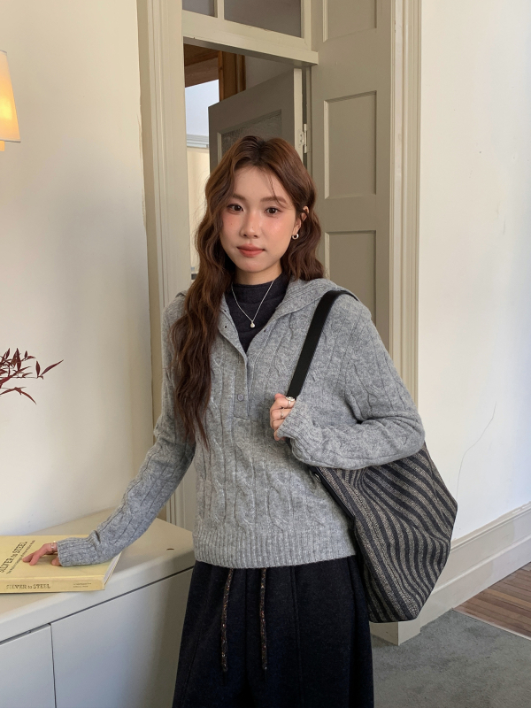 Πλεκτό πουλόβερ από Acrylic Blend - Turn-down Collar, Μακρύ Μανίκι, Regular Fit, Μεσαίο Πάχος, Pullover, Γυναικείο Casual για τον χειμώνα 2025