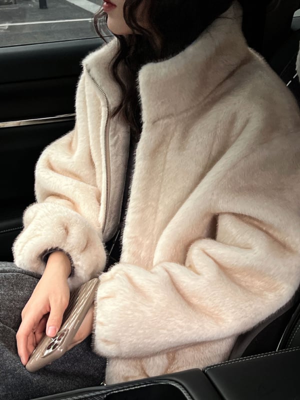 Γυναικείο παλτό από τεχνητή γούνα μίνκ, κορεατικού στυλ, με σταθερή γιακά, πολυεστέρας, χειμώνας 2025