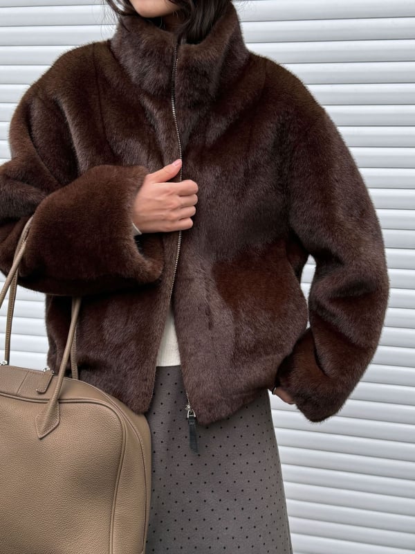 Γυναικείο παλτό από τεχνητή γούνα μίνκ, κορεατικού στυλ, με σταθερή γιακά, πολυεστέρας, χειμώνας 2025