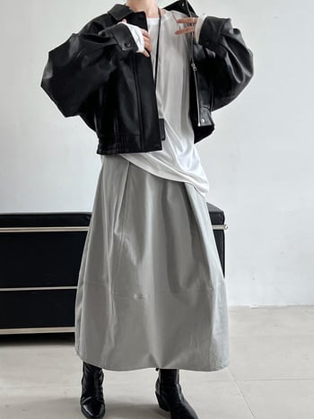 Γυναικείο PU δερμάτινο τζάκετ σε στυλ Χονγκ Κονγκ, άνετη γραμμή, φερμουάρ