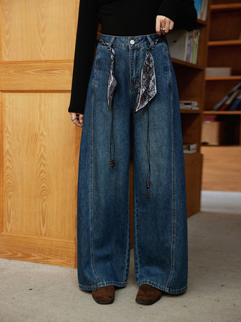 Ženske džins hlače s visokim strukom, širokim ravnim krojem, materijal 95%+ pamuk s poliesterom, uobičajena debljina, korejski stil, jesen 2025