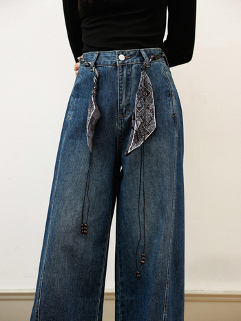 Ženske džins hlače s visokim strukom, širokim ravnim krojem, materijal 95%+ pamuk s poliesterom, uobičajena debljina, korejski stil, jesen 2025