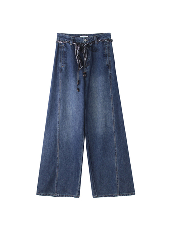 Ženske džins hlače s visokim strukom, širokim ravnim krojem, materijal 95%+ pamuk s poliesterom, uobičajena debljina, korejski stil, jesen 2025