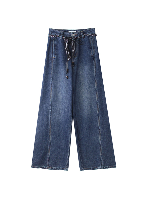 Ženske džins hlače s visokim strukom, širokim ravnim krojem, materijal 95%+ pamuk s poliesterom, uobičajena debljina, korejski stil, jesen 2025