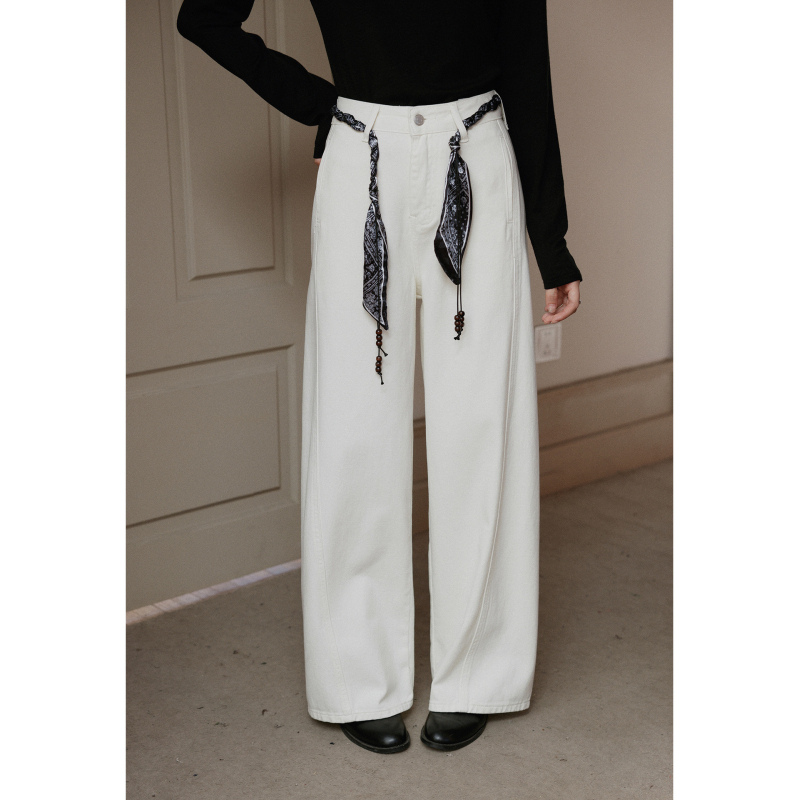 Ženske džins hlače s visokim strukom, širokim ravnim krojem, materijal 95%+ pamuk s poliesterom, uobičajena debljina, korejski stil, jesen 2025