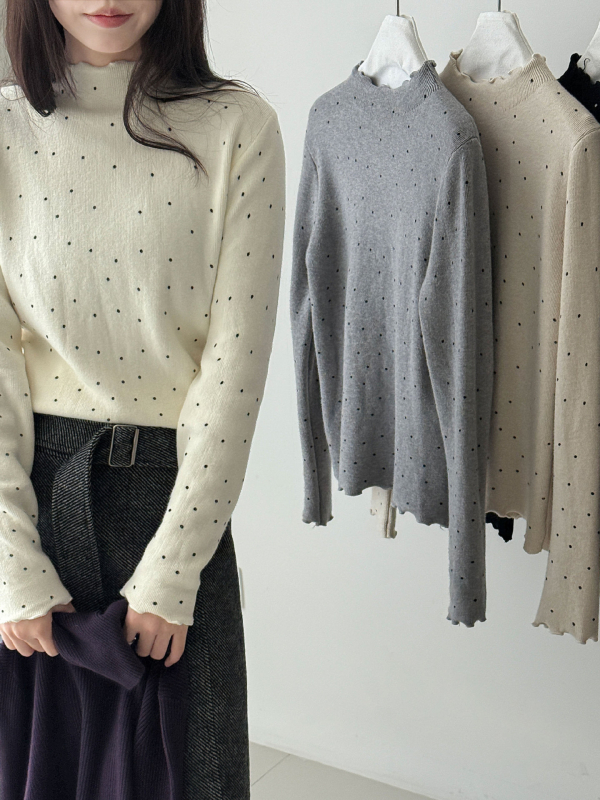 Πλεκτό πουλόβερ σε κορεατικό στυλ με σταθερό γιακά και μοτίβο με πουά, στενή γραμμή, κουκούλα, χειμώνας 2025