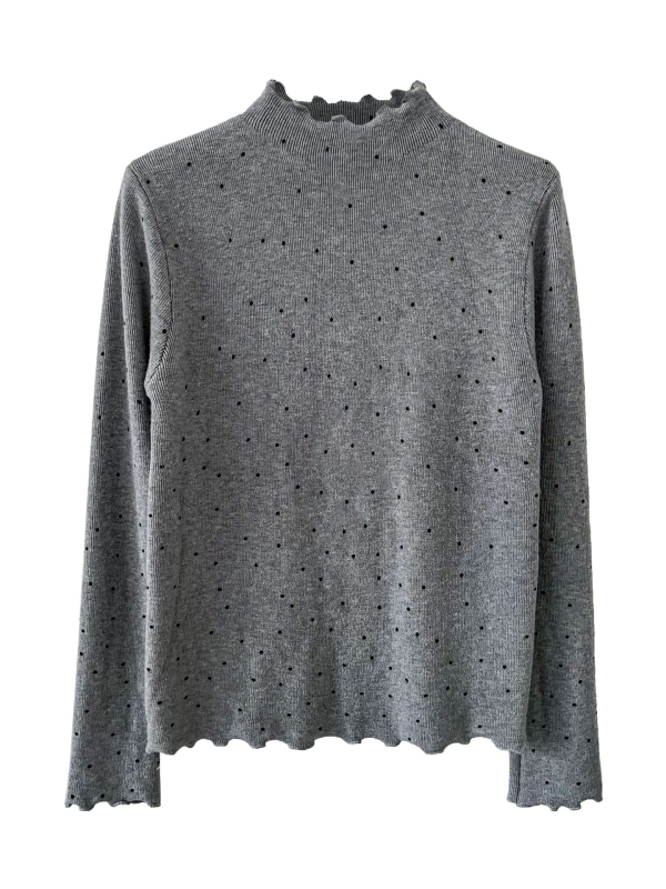 Πλεκτό πουλόβερ σε κορεατικό στυλ με σταθερό γιακά και μοτίβο με πουά, στενή γραμμή, κουκούλα, χειμώνας 2025