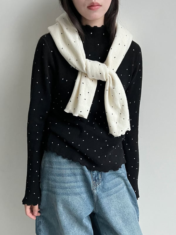 Πλεκτό πουλόβερ σε κορεατικό στυλ με σταθερό γιακά και μοτίβο με πουά, στενή γραμμή, κουκούλα, χειμώνας 2025