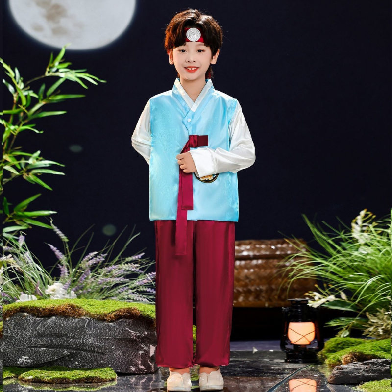 Dječji Hanbok plesni kostim – unisex, etnički stil, proljeće 2025; tkanina: Spandex; glavni materijal: akrilna vlakna 80%; na skladištu; za djecu 8+ godina