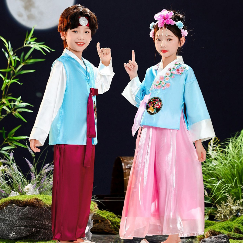 Dječji Hanbok plesni kostim – unisex, etnički stil, proljeće 2025; tkanina: Spandex; glavni materijal: akrilna vlakna 80%; na skladištu; za djecu 8+ godina