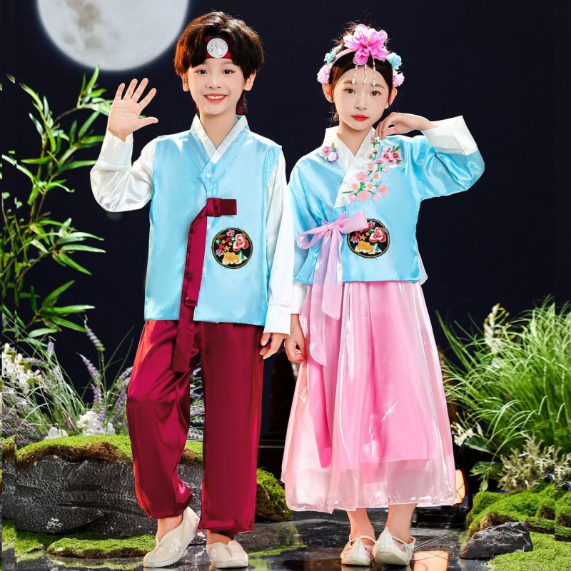 Dječji Hanbok plesni kostim – unisex, etnički stil, proljeće 2025; tkanina: Spandex; glavni materijal: akrilna vlakna 80%; na skladištu; za djecu 8+ godina
