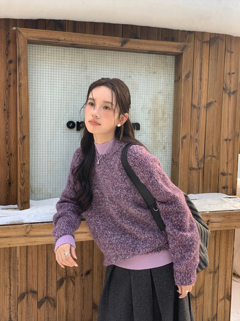 Πουλόβερ με κουκούλα από συνθετικό μαλλί — στρογγυλός λαιμός, μακριά μανίκια, μεσαίο πάχος, Χειμώνας 2025, Κορεατικό casual στυλ