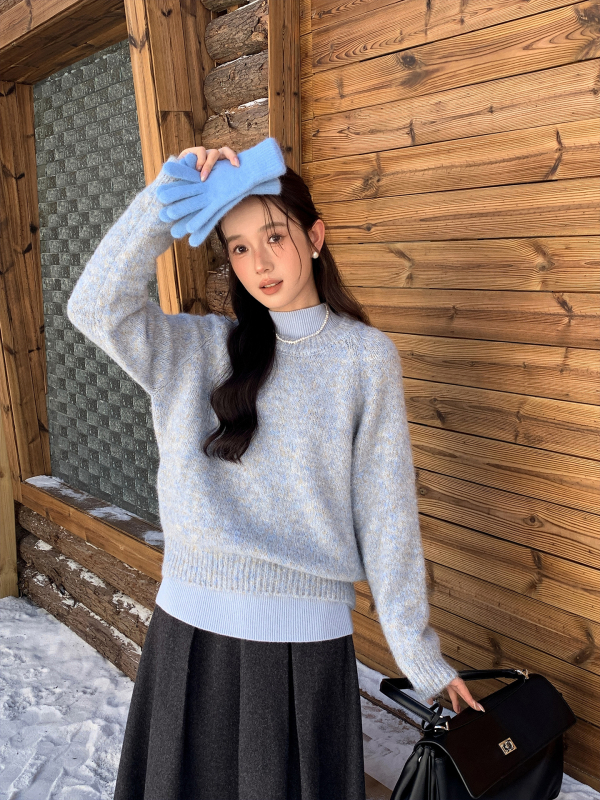 Πουλόβερ με κουκούλα από συνθετικό μαλλί — στρογγυλός λαιμός, μακριά μανίκια, μεσαίο πάχος, Χειμώνας 2025, Κορεατικό casual στυλ