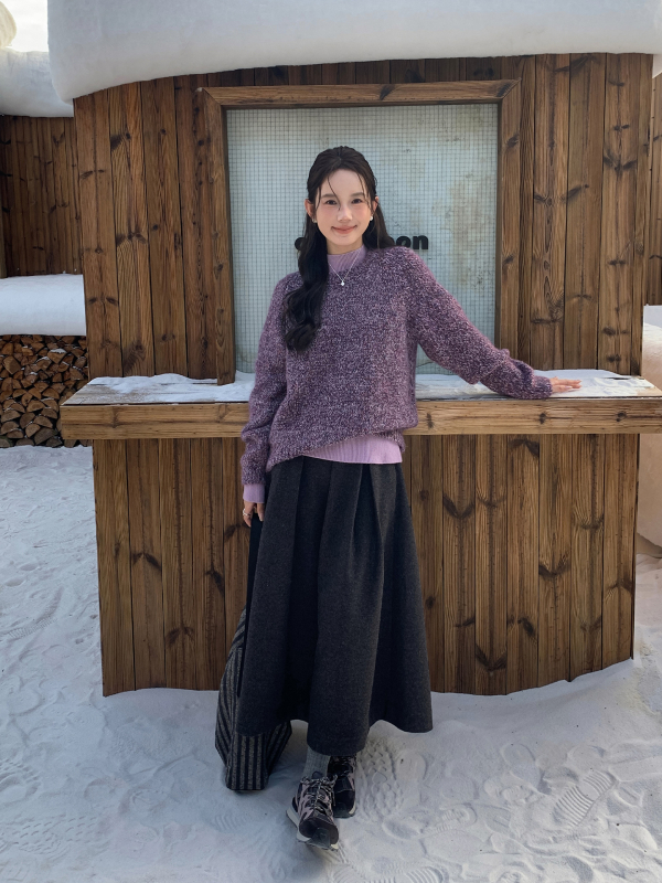 Πουλόβερ με κουκούλα από συνθετικό μαλλί — στρογγυλός λαιμός, μακριά μανίκια, μεσαίο πάχος, Χειμώνας 2025, Κορεατικό casual στυλ