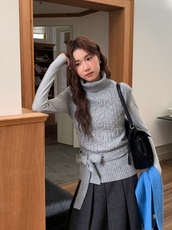 Γυναικείος πλεκτός πουλόβερ από ακρυλικό μείγμα, χωρίς μανίκια, με υψηλή λαιμόκοψη, μεσαίας πυκνότητας, στυλ Κορεατικό τοπ για layering